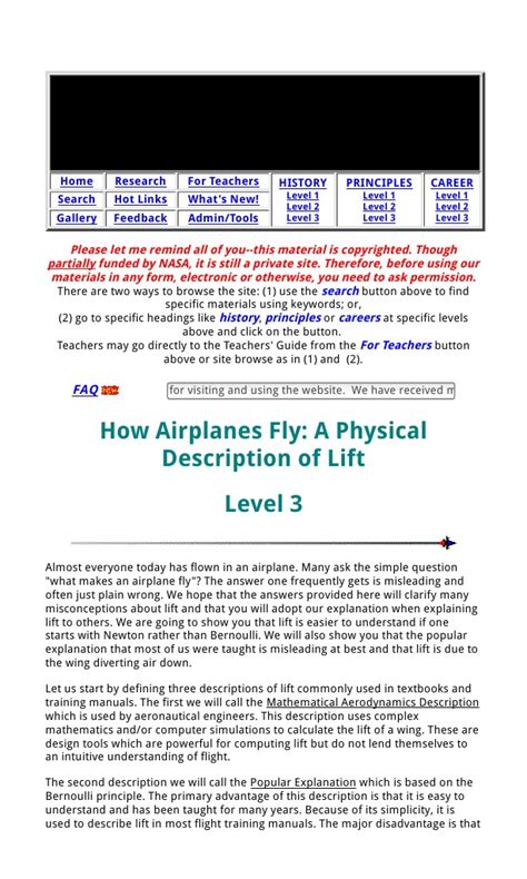 How Airplanes Fly: A Physical Description of Lift .